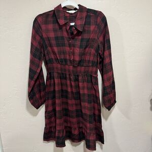 NWOT Lucky Brand | Red & Black Plaid Button Down Flannel Shirt Mini Dress, Mediu